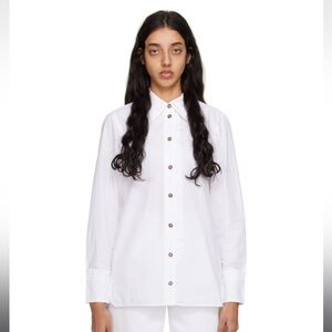 Ganni poplin button down ruffle shirt NWT
